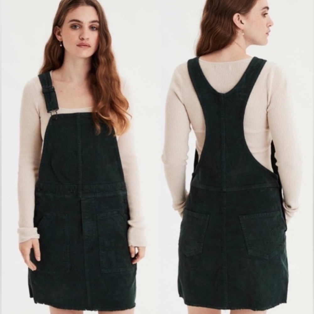 American Eagle Dark Green Corduroy Super Stretch Overalls Dress Small